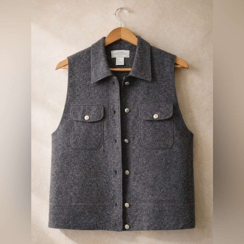Great Northwest 100% Wool Vest Petite Snap Button Gray Heritage Western Outdoor